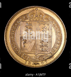 La regina Victoria pre 1 decimale 0ne scellino 12 dodici vecchi pence 1887 lion rivestire bracci crown Empress of India arpa lyra Foto Stock