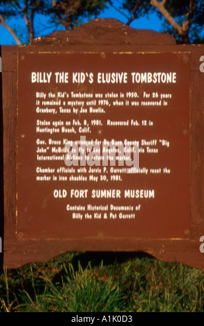 Billy the Kid lapide misteri placca alla sua tomba forte Sumner Nuovo Messico USA Foto Stock