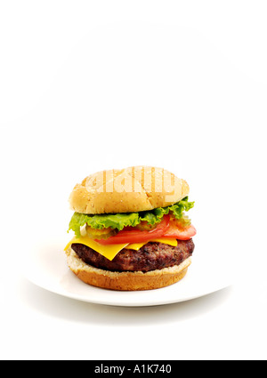 Hamburger sulla piastra bianca Foto Stock