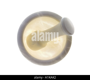Il marmo pestello e mortaio. Foto Stock