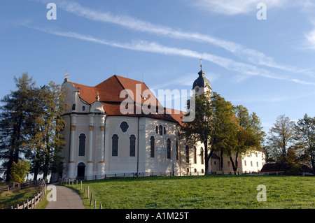 In Germania la Wieskirche sul Romantic Route noto anche come un pellegrinaggio alla Chiesa del Salvatore flagellato Baviera Germania Foto Stock