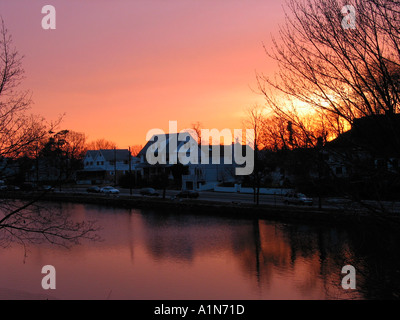 Tramonto a Port Washington New York STATI UNITI D'AMERICA Foto Stock