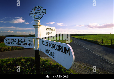 Eggardon Hill cartello stradale nella contea di Dorset England Regno Unito Foto Stock