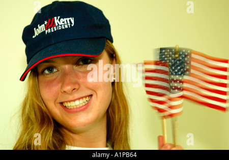 Sostenitore John Kerry candidato presidenziale democratico nel 2004 US campagna elettorale Foto Stock