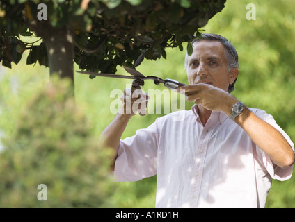 L'uomo facendo yardwork Foto Stock