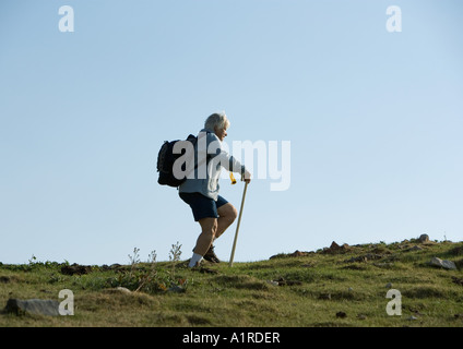 Escursionista con bastone Foto Stock