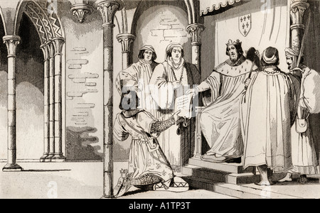 Carlo IV, chiamato la Fiera e il Bald. 1294-1328, riceve un motivo in giudizio. Da Histoire de France di Colart, pubblicato circa 1840. Foto Stock