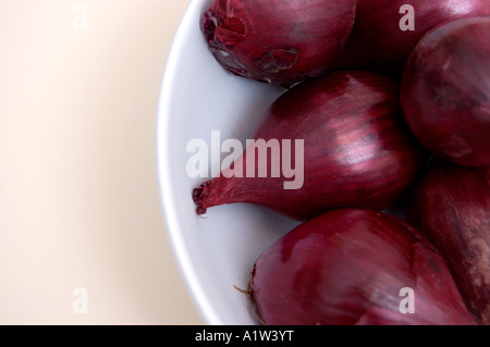 Un piatto di cipolle rosse Foto Stock