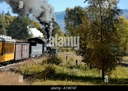 Alimentato a vapore del treno e Durango Silverton Narrow Gauge Railroad Colorado USA Foto Stock