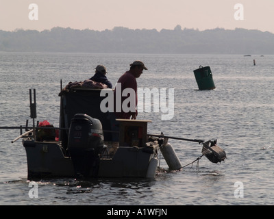 Quahoggers (shell pescatore) opera rastrellando per le vongole in Narragansett Bay Foto Stock