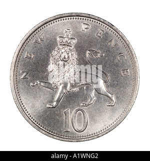 Queen Elizabeth 2 II Reg Regina 10 decimale dieci nuovi pence P lion corona luminosa color argento Foto Stock