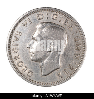 King George VI Reg fid def pre 12 decimale scellino dodici vecchi pence P faccia 1949 argento brillante testa a sinistra Foto Stock