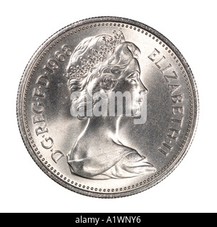 Queen Elizabeth 2 II Reg Regina 5 decimale cinque nuovi pence P di fronte proprio i giovani profilo argento corona luminosa Foto Stock