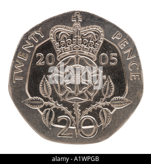 Queen Elizabeth 2 II Reg Regina 20 decimale venti nuovi pence P vecchia corona d'argento rosa luminoso Foto Stock