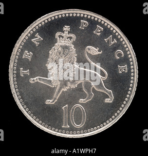 Queen Elizabeth 2 II Reg Regina 10 decimale dieci nuovi pence P di fronte proprio profilo giovani crown lion argento brillante Foto Stock