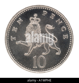 Queen Elizabeth 2 II Reg Regina 10 decimale dieci nuovi pence P di fronte proprio profilo giovani crown lion argento brillante Foto Stock