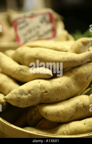 White patate dolci nel mercato in gara le aziende agricole Blairstown New Jersey Foto Stock