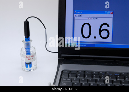 Sensore digitale pH la misurazione del pH di un acido forte, acido solforico Foto Stock