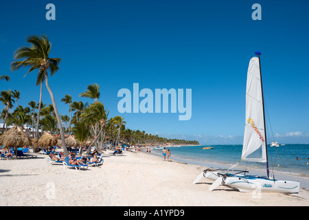 Estremità orientale di Bavaro Beach vicino a Punta Cana, Bavaro e Punta Cana Repubblica Dominicana Foto Stock