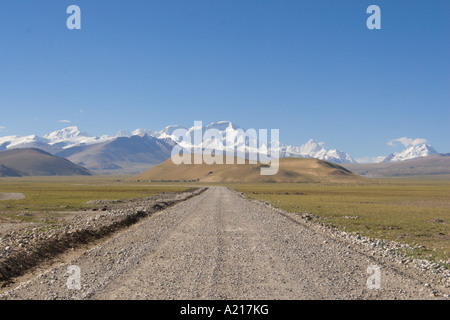 Una strada che conduce al Monte Cho Oyu in Himalaya montagne del Tibet Foto Stock