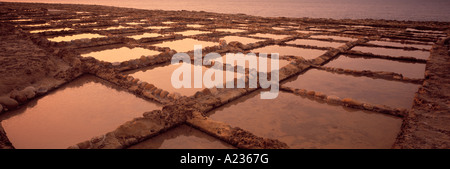 Saline sulla costa a Xwejni Bay sull'isola di Gozo Foto Stock