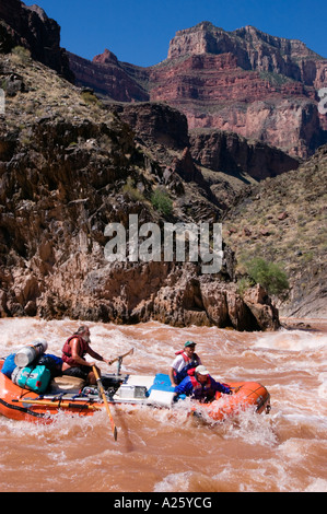 Rafters brave CRYSTAL rapida una classe 9 con un 17 foot drop a mile 98 lungo il Fiume Colorado e il GRAND CANYON ARIZONA Foto Stock