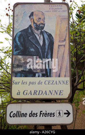 Segno per sur les pas de cezanne a gardanne punti di vista da cui Cezanne verniciato Foto Stock