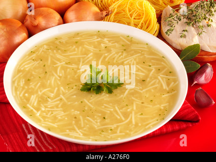 Zuppa di noodle al pollo Foto Stock