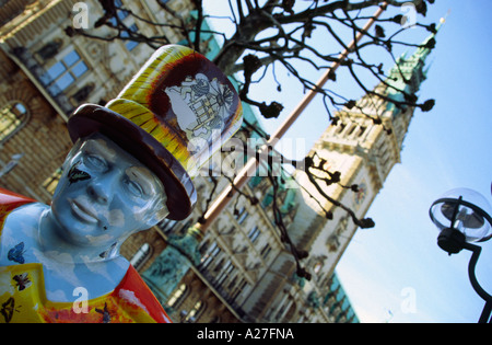 Dipinto statua di Hans Hummel, Amburgo Germania Foto Stock