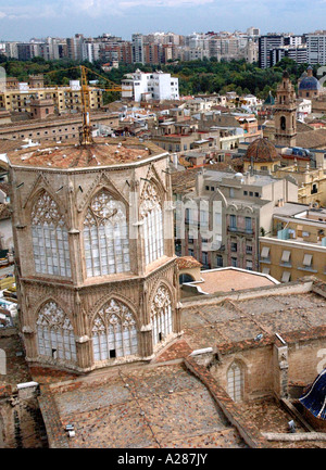 Panoramica sulla cima di Valencia Miguelete Micalet Comunitat Comunidad Valenciana Costa del Azahar España Spagna spagnolo Iberia Europa Foto Stock