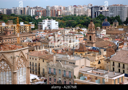 Panoramica sulla cima di Valencia Miguelete Micalet Comunitat Comunidad Valenciana Costa del Azahar España Spagna spagnolo Iberia Europa Foto Stock