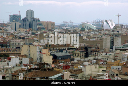 Panoramica sulla cima di Valencia Miguelete Micalet Comunitat Comunidad Valenciana Costa del Azahar España Spagna spagnolo Iberia Europa Foto Stock