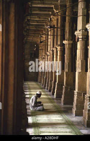 Solitario uomo musulmano di pregare in Jami o Jama Masjid Ahmedabad India Foto Stock