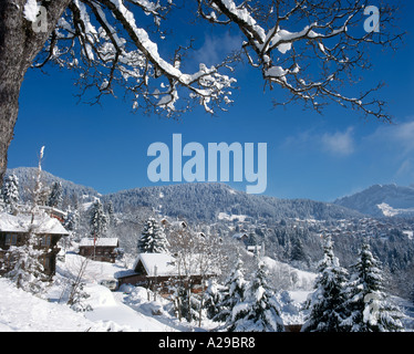 Vista sul resort, Villars, alpi svizzere, Svizzera Foto Stock