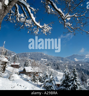 Vista sul resort, Villars, alpi svizzere, Svizzera Foto Stock