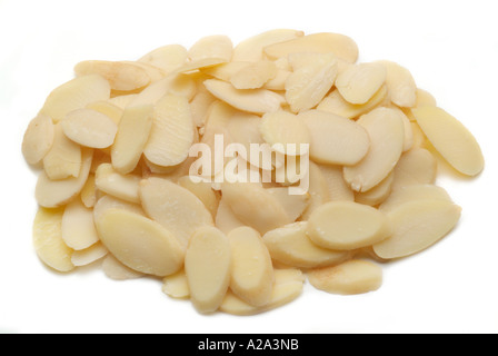 Mandorle fiocchi di alimenti naturali organici sgusciate Cucina cucinare consumano il gusto di sementi del kernel la salute Dieta olio crema Foto Stock