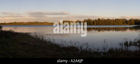 Fen Drayton Riserva Naturale in disuso per l'estrazione di ghiaia tramonto Foto Stock