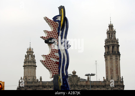 Testa di Barcellona Moll de la Fusta Statua in Barcellona Spagna Europa Foto Stock