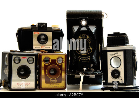 Una raccolta di vecchie vintage Kodak Brownie telecamere solo uso editoriale Foto Stock