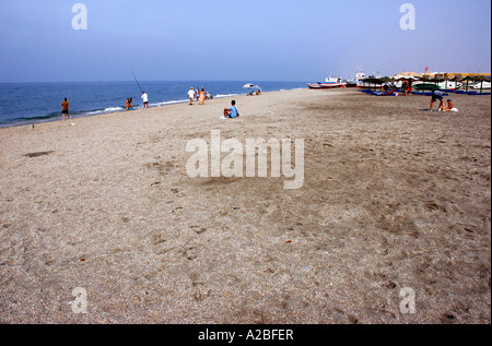 Vista panoramica del lungomare e la spiaggia di Cabo de Gata Costa Almería Almeria Andalusia Andalusia Andalucía España Spagna Europa Foto Stock