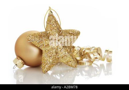 Oro decorazioni natalizie Foto Stock