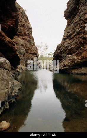 Simpson Gap è uno dei più eminenti numerose pozze d'acqua nella Catena Montuosa di West MacDonnell nei pressi di Alice Springs, Australia. Foto Stock