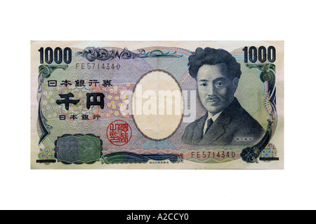 1000 giapponese yen banconota contro uno sfondo bianco. Foto Stock
