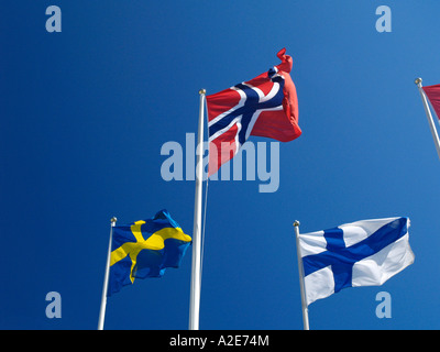 Le bandiere dei paesi nordici, Norvegia, Svezia, Finlandia Foto Stock