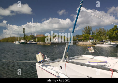 BAHAMAS New Providence Isola, Coral Harbour: barche per immersioni & Canali Foto Stock