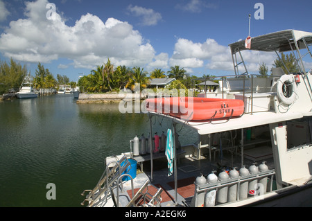 BAHAMAS New Providence Isola, Coral Harbour: barche per immersioni & Canali Foto Stock