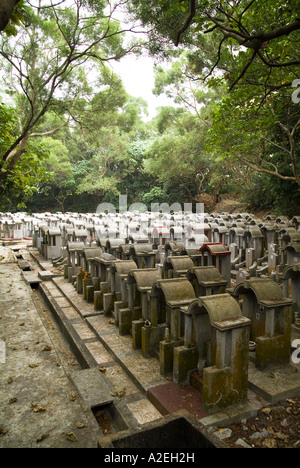 Dh cimitero Cinese CHEUNG CHAU HONG KONG righe di lapidi del cimitero tombe di pietre Foto Stock