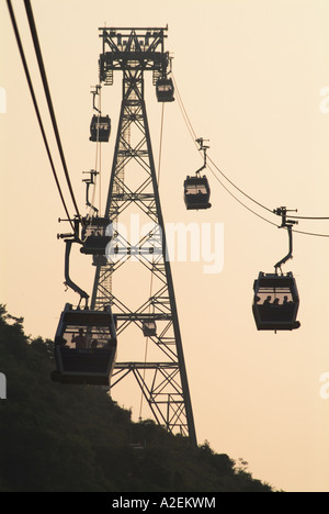 Dh Ngong Ping 360 village LANTAU HONG KONG Stagliano Skyrail capsula Pod funivie e piloni Foto Stock