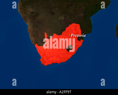 Ha evidenziato un'immagine satellitare della Repubblica del Sud Africa con capitale Pretoria mostrato Foto Stock