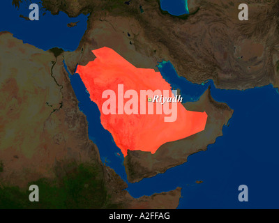 Ha evidenziato un'immagine satellitare di Arabia Saudita con capitale Riyadh mostrato Foto Stock